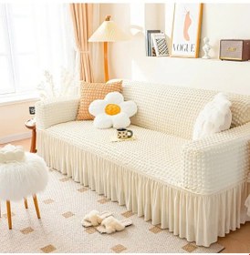 Resim StarMall Bürümcük Koltuk Örtüsü Kanepe Örtüsü 3lü 1 adet Krem 