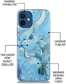Resim KZY İletişim Samsung Galaxy A31 ile Uyumlu Kapak Mermer Desenli Pop Socketli Silikon Kılıf - Gold 