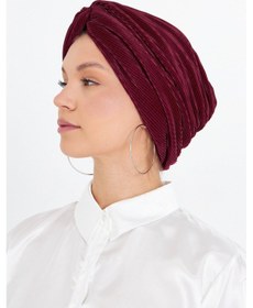 Resim Hürrem Bone Bordo Çapraz Büzgülü Tesettür Bone Fukuro Piliseli 2512 16 Bordo 