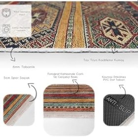Resim RealHomes Kırmızı - Kahverengi Zeminde Geleneksel Motifli Kilim Desenli Vintage Etnik Motifler Saçaklı Halı HaliDik-Deluxe-12048, 160 x 230 