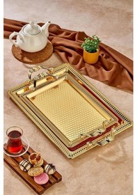 Resim Cooker Özel Seri Altın Rengi Dikdörtgen Tepsi 2 Parça 