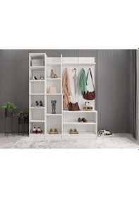 Resim Çizgi Portmanto Vestiyer Ayakkabılık Beyaz 180 cm -Ücretsiz Kurul 