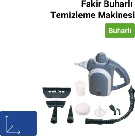 Resim Fakir Buharlı Temizleme Makinesi 10 Bar Güçlü Dikey Kullanım Aksesuarları ile Gri Renk 