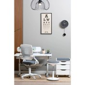 Resim Creo Mobili Ev Ofisi İçin Geniş Yüzeyli Çalışma Masası + Sandalye + Keson + Tabure - Beyaz/Gri - Sirius Premium 