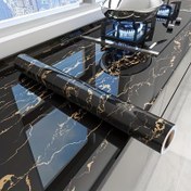 Resim Premium Siyah Altın Mermer Desenli Kendinden Yapışkan Duvar Kağıdı, Yıkanabilir Şekiller ve Çizgiler Stili, Isı ve Yağ Dirençli Mutfak Duvar Kağıdı, Ev Dekoru Çıkarıp Yapışkan Duvar Kapağı, 300x60cm 
