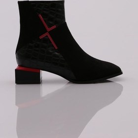 Resim Dgn 302-22k Kadin Yandan Fermuarli Aksesuarli Çerçeve Topuklu Bot 302-1922-R13320 Siyah - Kırmızı 