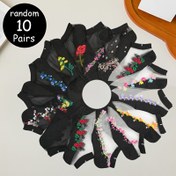 Resim Kadın Çiçek Desenli Şeffaf Çoraplar - 10 Çift, Kısa Bilek Boyu, Polyester Karışımı Poliamid ve Elastan, Makinede Yıkanabilir, Çeşitli Desenler - İlkbahar/Yaz Koleksiyonu 