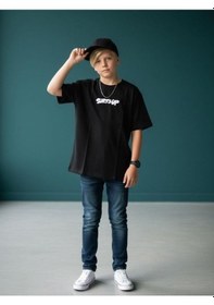 Resim Zekids Erkek Çocuk Pamuklu Sırt Baskılı Kısa Kollu Tasarım T-shirt-16866 SIYAH 