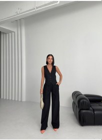 Resim Moderie Butik Keten Sirti Çapraz Geçi Şli Cepken Pantolon Takim Siyah 