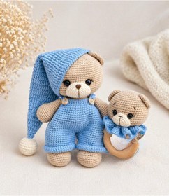 Resim Amigurumi Mavi Şapkalı Ayıcık 2'li Set 