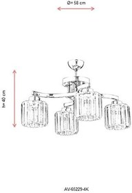 Resim AVONNI AV-65229-4K Krom Kaplama Modern Avize, E27, Metal, Kristal, 58cm 