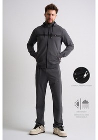 Resim Shooter Sportswear Shooter Klasik Erkek Eşofman Takımı Çıkartılabilir Kapüşonlu Rahat Kalıp Füme 