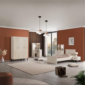 Resim Cozy Genç Odası Takımı | Karyola Dolap Çalışma Masası Seti 