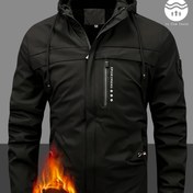 Resim Erkekler için Ağır Hizmet Termal Kapüşonlu Ceket - Ön Fermuarlı Tam Fermuarlı Dış Giyim, Kapüşonlu Yaka, Polyester İzolasyon - Yürüyüş, Kış Ceketi, Kamp Ekipmanı, İzoleli Ceket, Erkekler Kış Ceketi 