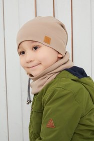 Resim Babygiz Erkek Bebek Çocuk Sütlü Kahve Ip Detaylı Şapka Bere Boyunluk Takım Rahat %100 Pamuklu Kaşkorse 