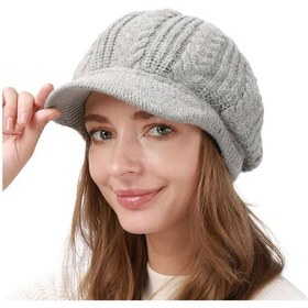Resim Kadın Triko Şapka Yumuşak Dokulu Kışlık Bere Şapka Günlük Kullanım Kaşe Model Gri 