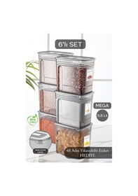 Resim Meleni Home 6'lı Lena Jumbo Set- Un Ve Bakliyat Şeker Erzak Saklama Kabı - Dolap Kiler Düzenleyici Kutu 6x5,5 Lt 