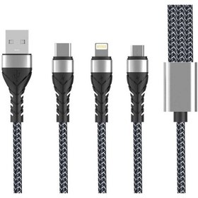 Resim Lightning Micro Type-C 3 In 1 Usb Hasır Kablo 1.2M Bax-Siyah 