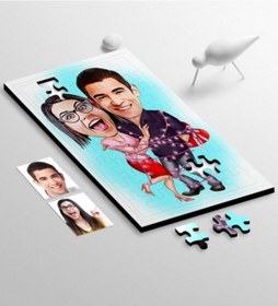 Resim Kişiye Özel Sevgililer Karikatür 48 Parça Ahşap Puzzle - 2 
