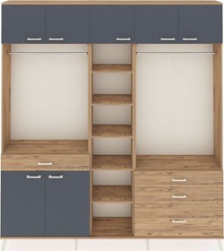 Resim Arges Dolap 11 Raflı 4 Çekmeceli 2 Askılı 220x30x243 Çam-antrasit/çam Antrasıt/atlas Çam 