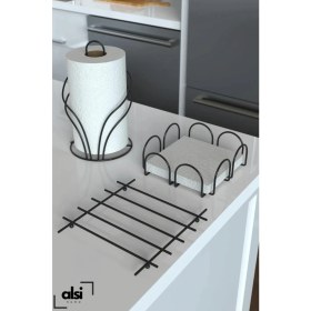 Resim Alsi Home Servis Sunum Seti Havluluk Peçetelik Nihale Dolu Parlak Paslanmaz Çelik 3 Lü Mutfak Seti. 