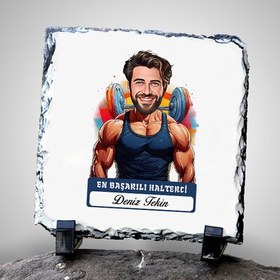 Resim Karikatürlü En Yakışıklı Halterci Dekoratif Taş 