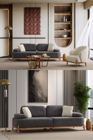 Resim Velura Home & Living Berina Koltuk Takımı 3 1 & Mekanizmalı Genişleyebilir Yataklı Koltuk - Antrasit Bukle Kumaş 