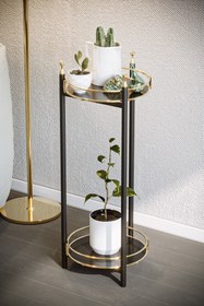 Resim Bino Servis Sunum İkramlık Kek Pasta Standı Sunumluk Lüks Metal Gold 2 Katlı Tepsi Servis Arabası 