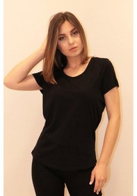 Resim Rich Kadın Bisiklet Yaka T-shirt %100 Pamuk Tişört SIYAH 