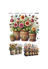 Resim Pirinç Dekopaj Kağıdı 30x42cm Pt-4248 Saksıda Çiçekler 