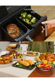 Resim Rexon AirFryer Yağsız Fritöz XL 4+4 8 Litre Çiftl Hazne Ayrı Akıllı Pişirme Geniş Hacim Beyaz 