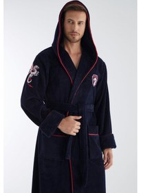 Resim Dragon Nakış Triga Bukle Bambu Cotton Erkek Bornoz Lacivert 