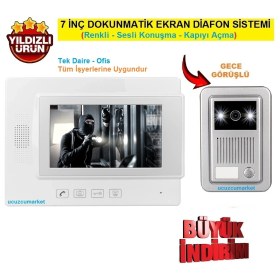 Resim Ucuzcu Market Tek Daire - Ofis Için 7inç Ekan Görüntülü Diafon Sistemi (Dokunmatik Ekran-Renkli-Sesli Konuşma-Kapıyı Açma) 