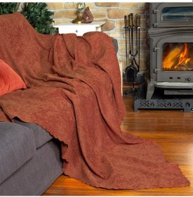 Resim Jakarlı Şönil Koltuk Örtüsü Kanepe Örtüsü Koltuk Şalı 110x175 2 Ad. Kaymaz Kiremit Kiremit 