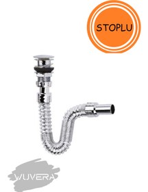 Resim WUVERA Krom Basmalı Sifon - Körüklü Sifon - Lavabo Mutfak Sifonu - Bas Stoplu 