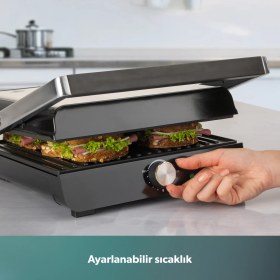 Resim Homend Grilliant 1349H 4 Dilim Kapasiteli Gövdeli Döküm Plakalı Tost ve Izgara Makinesi Inox 2000W 