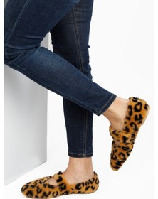 Resim Leopar Ultra Yumuşak Peluş Kadın Ev Babeti Hafif Taban Panduf Leopar 