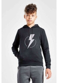 Resim Flash Lightning Baskılı Unisex Çocuk Kapüşonlu Siyah Sweatshirt Siyah 