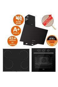 Resim Ferre SilentArt&FryArt FECA Sessiz Vitro. Elektrikli Siyah Ankastre Set (D086-SA + MS261 + QXE62CS) 