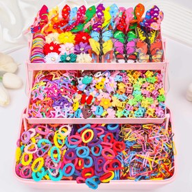 Resim 566 Parça Sevimli Karikatür Saç Aksesuar Seti, Kelebek Tokalar ve Tavşan Kulaklıklar Dahil - Kızlar ve Kadınlar İçin Renkli Saç Bağları ile Canlı Renklerde Çeşitli Saç Modellerini Geliştirme 