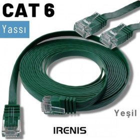Resim Irenis CAT6 Kablo Yassı Ethernet Network Lan Ağ İnternet Kablosu 3 M Yeşil 