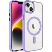 Resim Ceponya Apple iPhone 14 Plus Kılıf Renkli Kenar Şeffaf Kamera Çevresi Metal Magsafe Tpu Silikon 