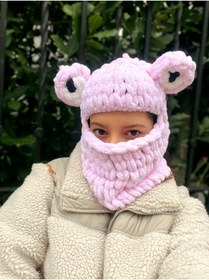 Resim Novaglow Hayvan Figürlü Şapka Puffy Bere Kar Maskesi Kayak&snowboard Balaclava Örgü Bere Örgü Şapka 