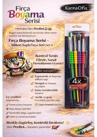 Resim Silikon Saplı Fırça Seti 4 Lü Akrilik, Guaj Ve Tuval İçin Ergonomik Boyama Fırçası Seti 