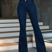 Resim Kadınların Esnek Siyah Mavi Flare Kotları - Klasik 5 Cep Tasarımı, Normal Beden, Tüm Mevsimler İçin Rahatlık, Çok Yönlü Günlük Giyim, Günlük Giyim Kotları|Flared Kotlar|Dikiş Detayı 