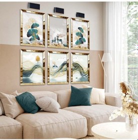 Resim Modern Çizim Doğa Tema 6'lı Pleksi Kenar Mdf Tablo Seti 