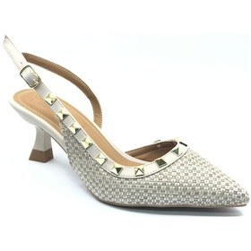 Resim Feles Hasır Zımba Detaylı Arkası Açık Stiletto Kadın Topuklu Ayakkabı Ten 