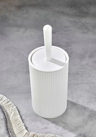 Resim Modern Çizgili Yuvarlak Kapaklı Tuvalet Fırçası, Banyo WC Fırçası, Ofis Kullanımı (Beyaz) 
