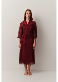 Resim Suwen Antique Dantelli Uzun Sabahlık St4448615l102 Bordo 