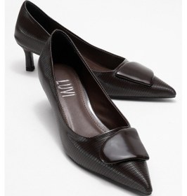 Resim Luvi Shoes Brıana Kahverengi Çizgili Tokalı Kadın Topuklu Ayakkabı Kahverengi 